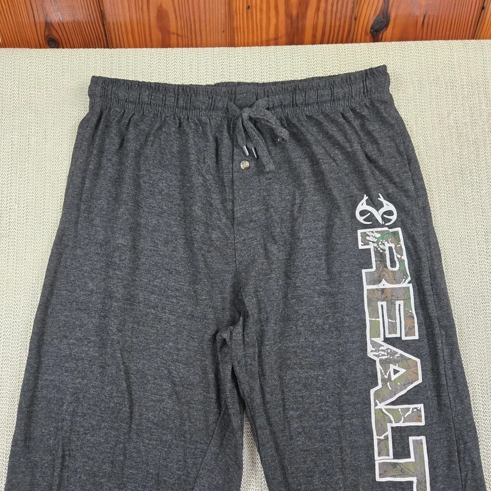 Realtree Pants Mens Medium Gray Camo Logo Lounge Drawstring Pajama Sleepwear